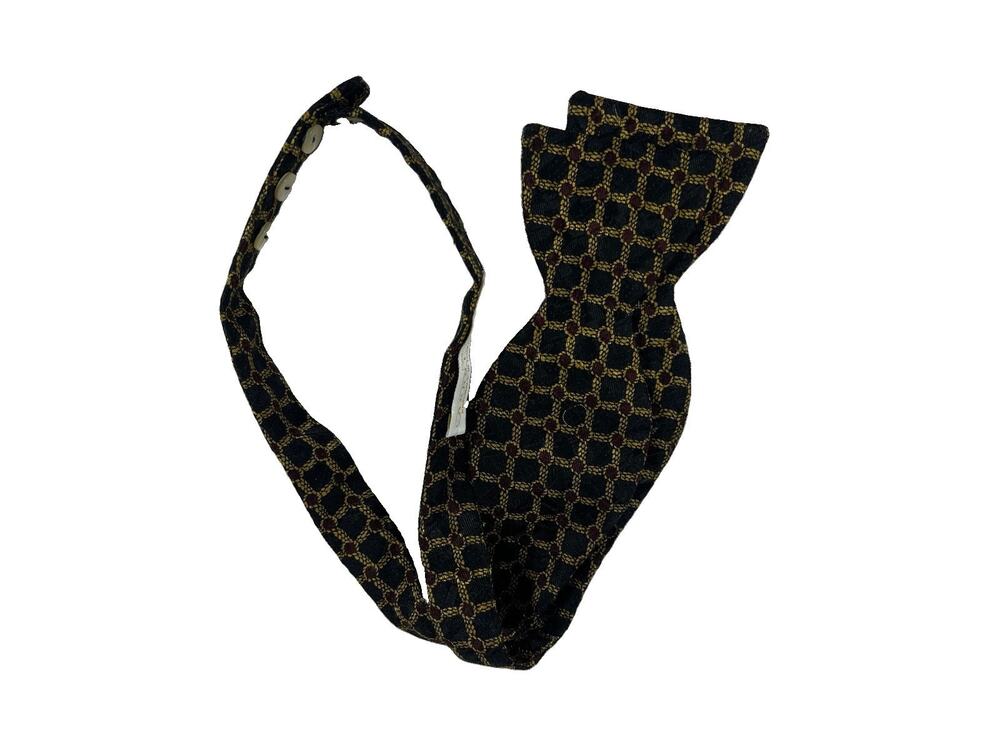 CARROT & GIBBS Bow Tie Black, Maroon and Gold Pattern Design Button Adjustments